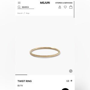 Mejuri Twisted 14k Gold Stacking Ring, Size 6